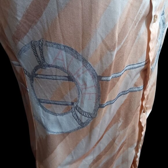 Vintage Men's Disco Shirt Large 1970s Salmon Pink Nautical Sexy Man Woman Print - Picture 5 of 10